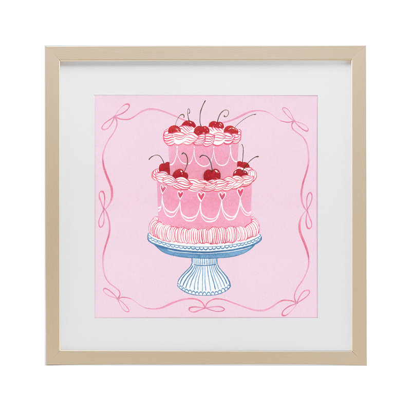 Impression romantique romantique sous-verre encadrée d'un gâteau de cerise rose, design par Grace Popp, H 13 po x l 13 po