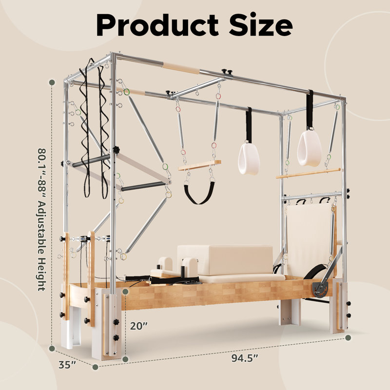 MOWPEX Beige Reformer Machine with Headrest and Shoulder Blocks