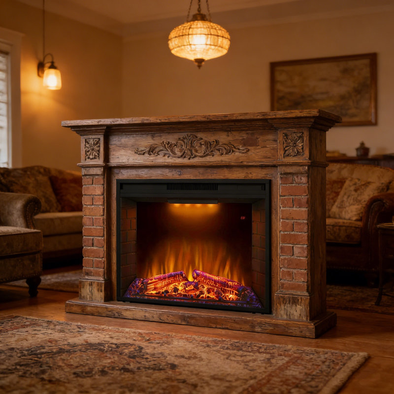 Electric Fireplace Insert Heater With Realistic Fire Crackling Sound, Multi Led Flame Modes, Remote Control, Overheating Protection, 750/1500w