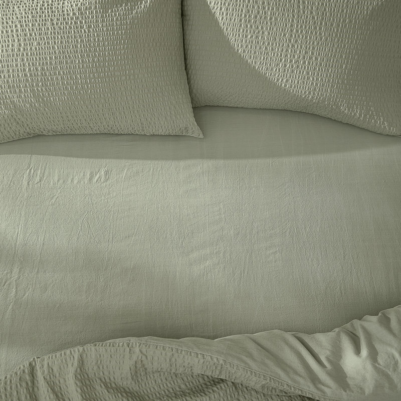 Hebden Washed Cotton Fitted Sheet, Single (3'), Green