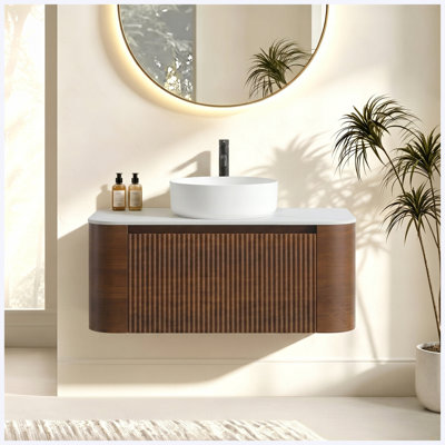 Meuble-lavabo 36 po en noyer avec lavabo, armoire murale avec porte-serviettes gratuit, lavabo en céramique blanc, meuble-lavabo pré-assemblé