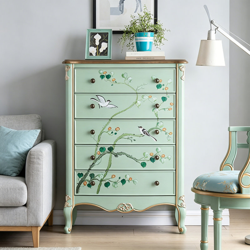 Retro Painted Solid Wood Five-drawer Accent Chest