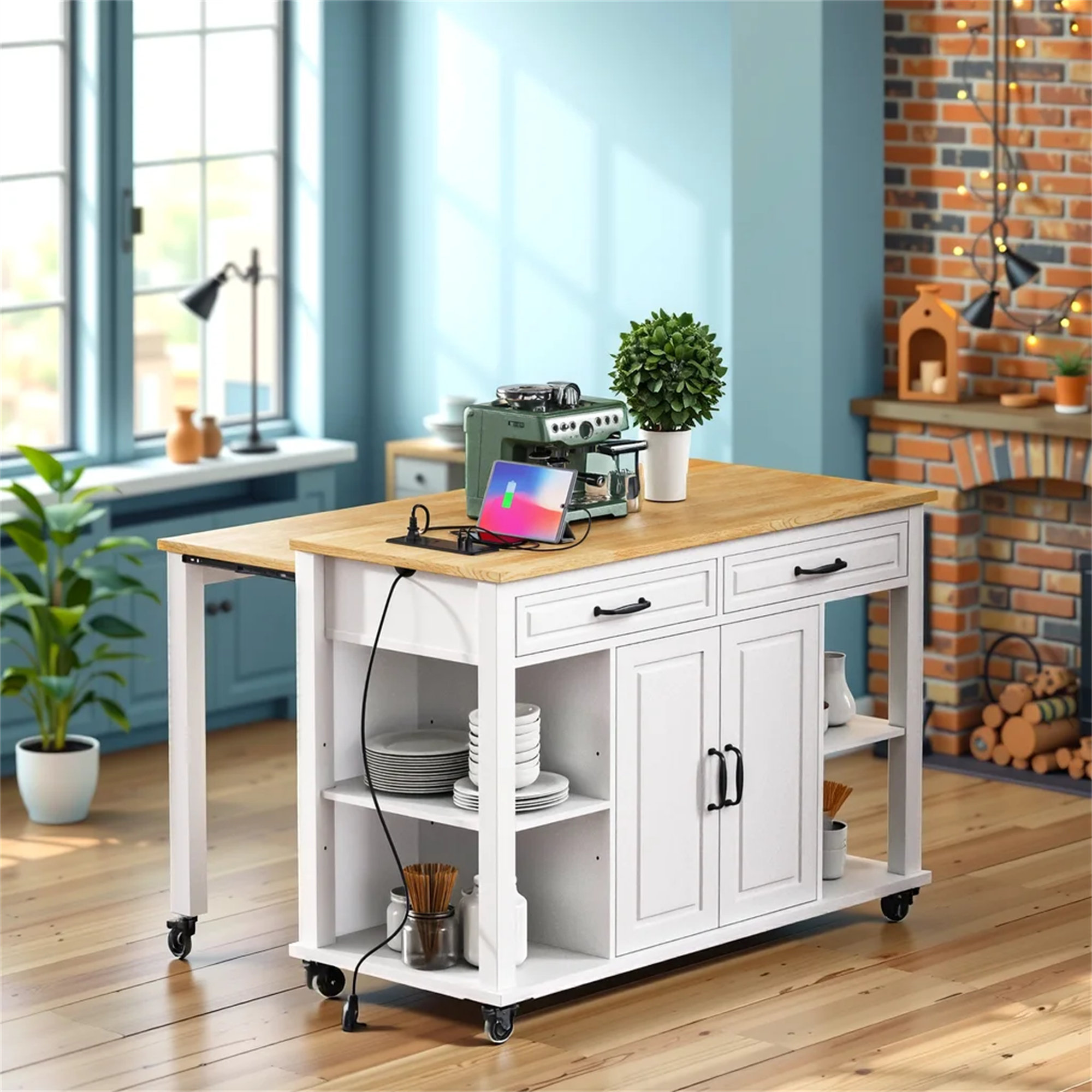 Lark Manor Kitchen Island With Extendable Dining Table - Wayfair Canada
