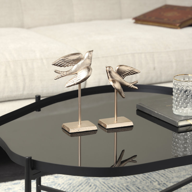 Sculpture d'oiseau métallique en métal avec support