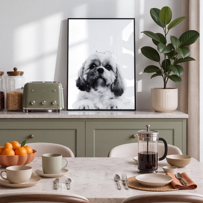 «Shih-Tzu» encadré sur verre par Jodi P., impression