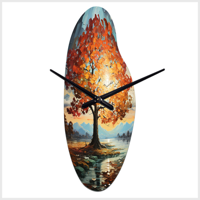 Horloge orange érable orange sarcelle - horloge en métal incurvée, horloge murale asymétrique orange, Grand