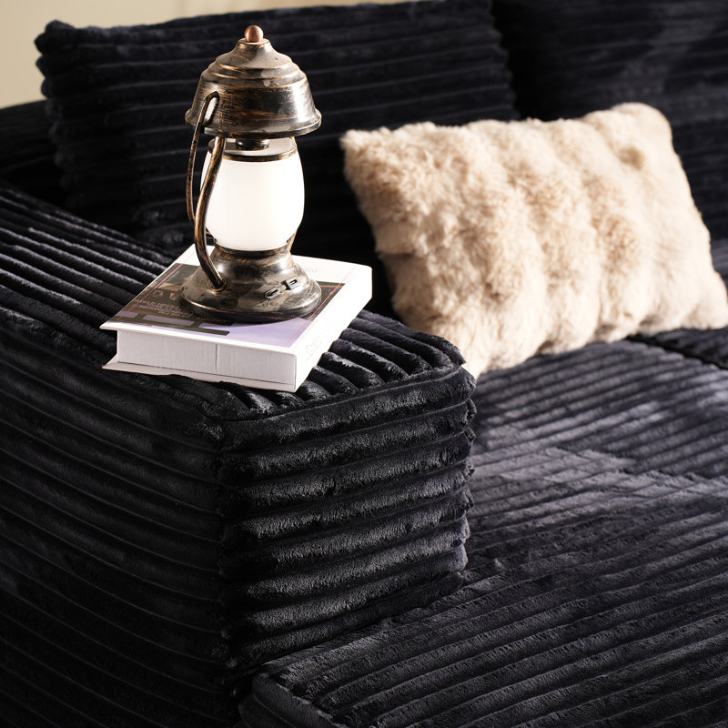 Canapé modulaire en velours côtelé 2 pièces Fontanez Compression Packed - Aucun assemblage requis, Noir, noir, noir, noir