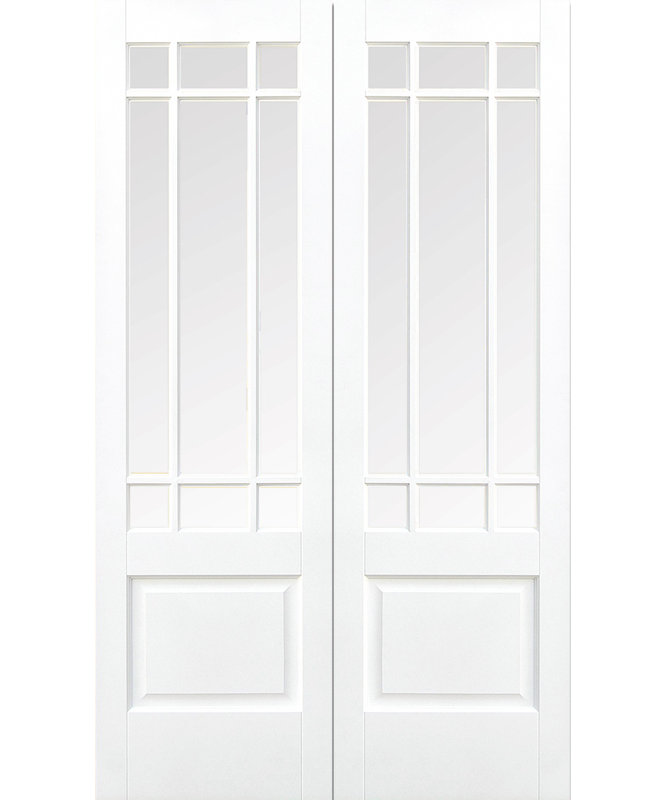 Downham Clear Bevelled Glazed Primed White Internal Door Pair, 198.1cm H x 152.4cm W x 4cm D