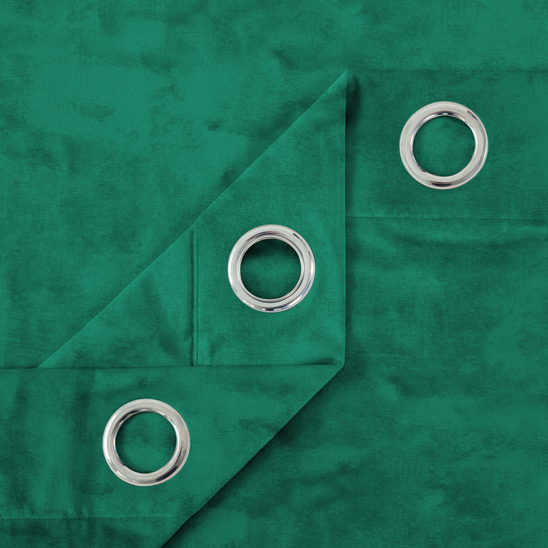 Hollange Crushed Velvet Eyelet Windows Panel Curtains, 117 W x 137 D cm, Green