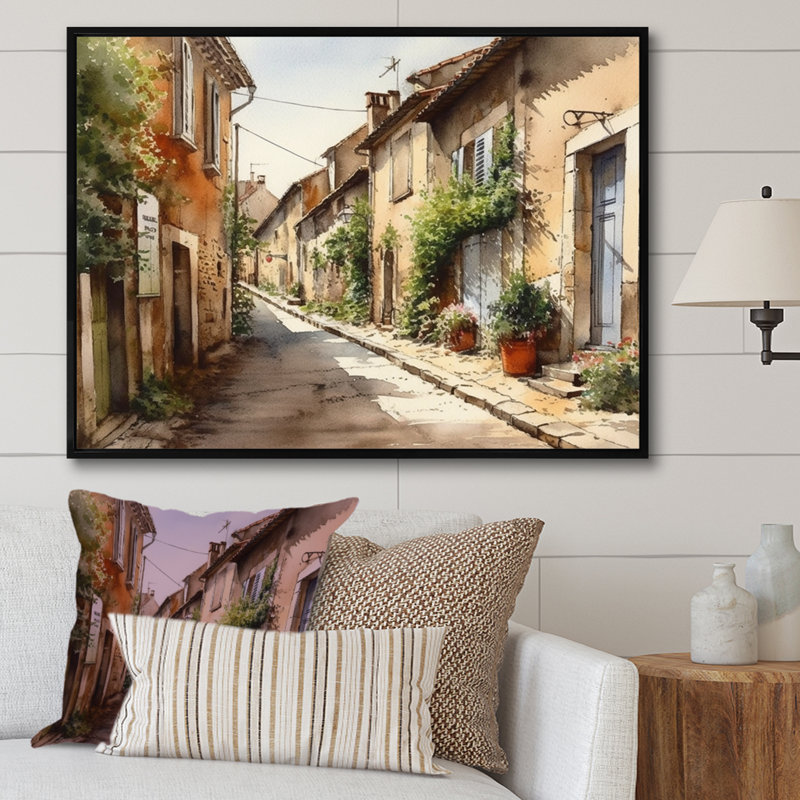 «Rochan Mediterranean Village Street I - Landscape Cottage», reproduction sur toile encadrée, H 34 po x l 44 po x P 1,5 po