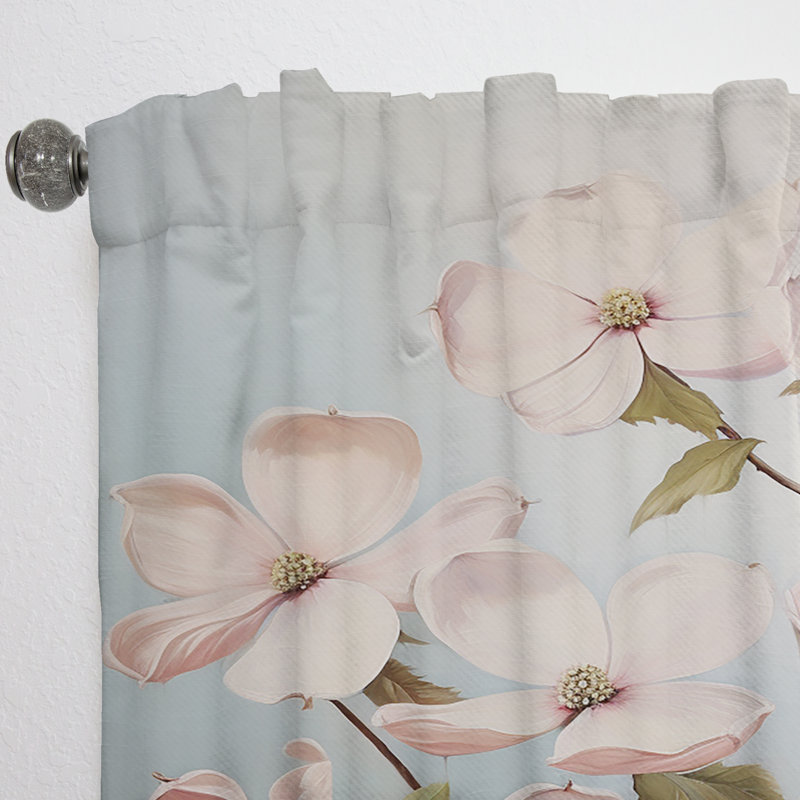 Gurjant White Dogwood Impression III - Traditional Velvet Curtain - Room Darkening - 1 Panel, 52" W x 84" L