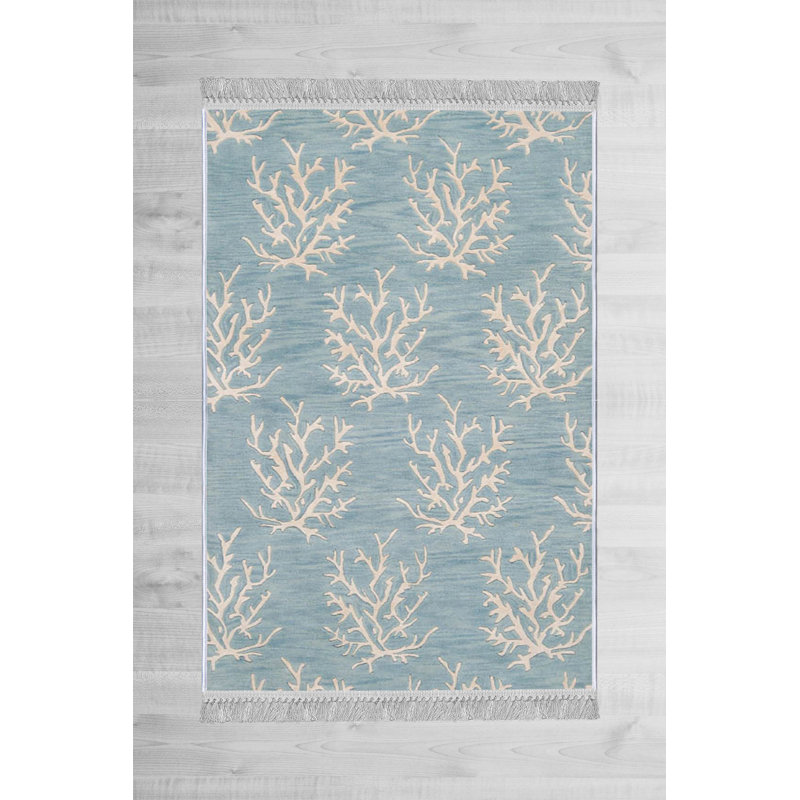 Connolly Flatweave Cotton Blue/Brown Rug, Rectangle 80 x 120cm