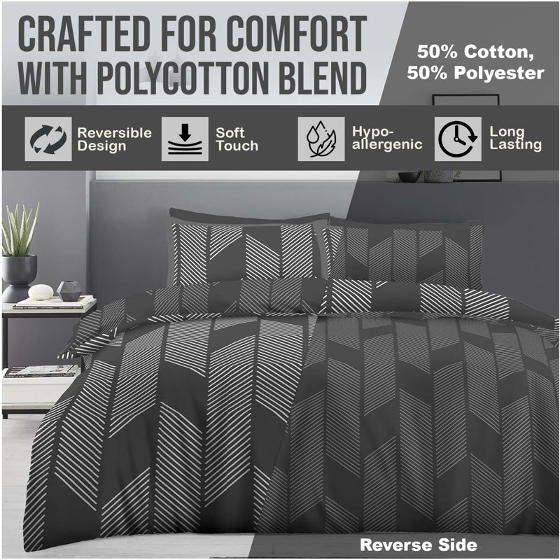 Geometric Pattern Duvet Cover and Pillowcases - Polycotton Bedding Set - Available in Single Double King Machine Washable