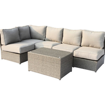 Patio Seating For 4 People, Quick Setup Fully Assembled, Handwoven , Gray Cushions, Tempered Glass-Top Table 4 Arrangement Relaxing, Setup, , All-Weather Glass