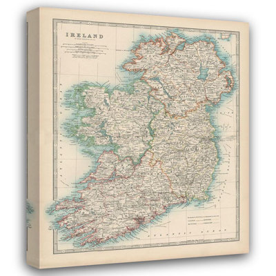 Breakwater Bay Johnston Gallery Wrapped Canvas Art Titled: Johnstons Map of Ireland