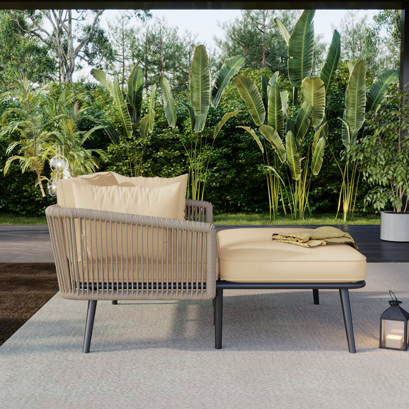 120cm Wide Curved Steel Patio Daybed, Khaki