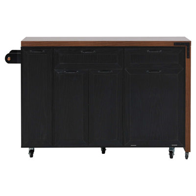 102.3" Kitchen Island With Extendable Dining Table, Kitchen Rolling Island Cart With Trash Storage Cabinet, 3-Tier Pull-Out Spice Rack, Mobile Island Table On Wheels For Kitchen, Dining Room,Black