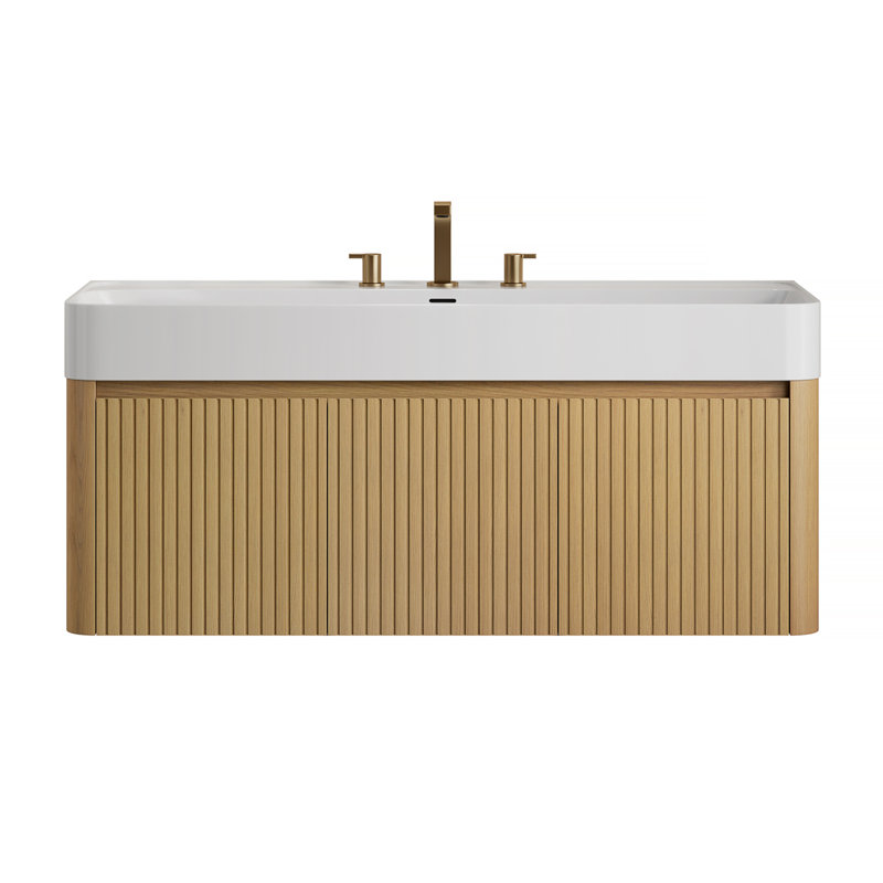 48 po Meuble-lavabo flottant simple avec lavabo à surface solide intégré