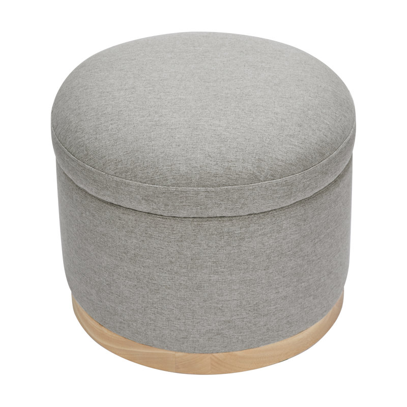 Naka 21.5" Wide Round Storage Ottoman with Storage, Gray Revolution Performance Fabrics, Light Brown
