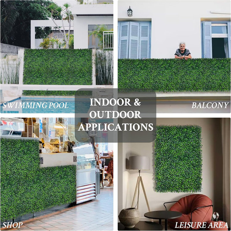 Artificial Grass Wall Panel,10"X 10"(8P) 4-Layer Leaf UV-Anti Gr...