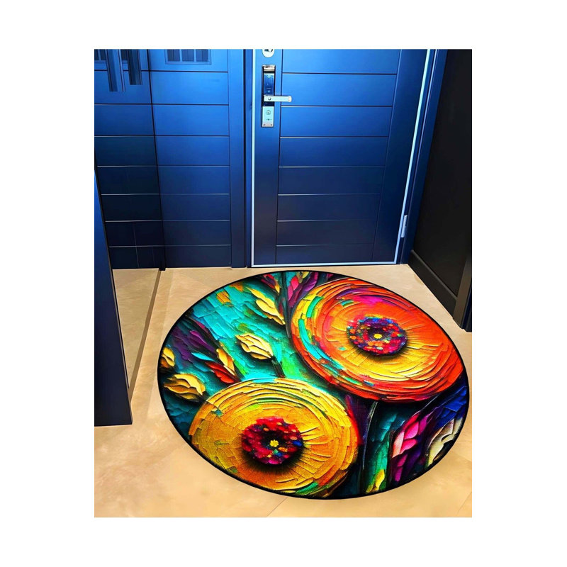Tapis rond lavable à la machine, Sous-tapis rond 4 pi 11 po inclus