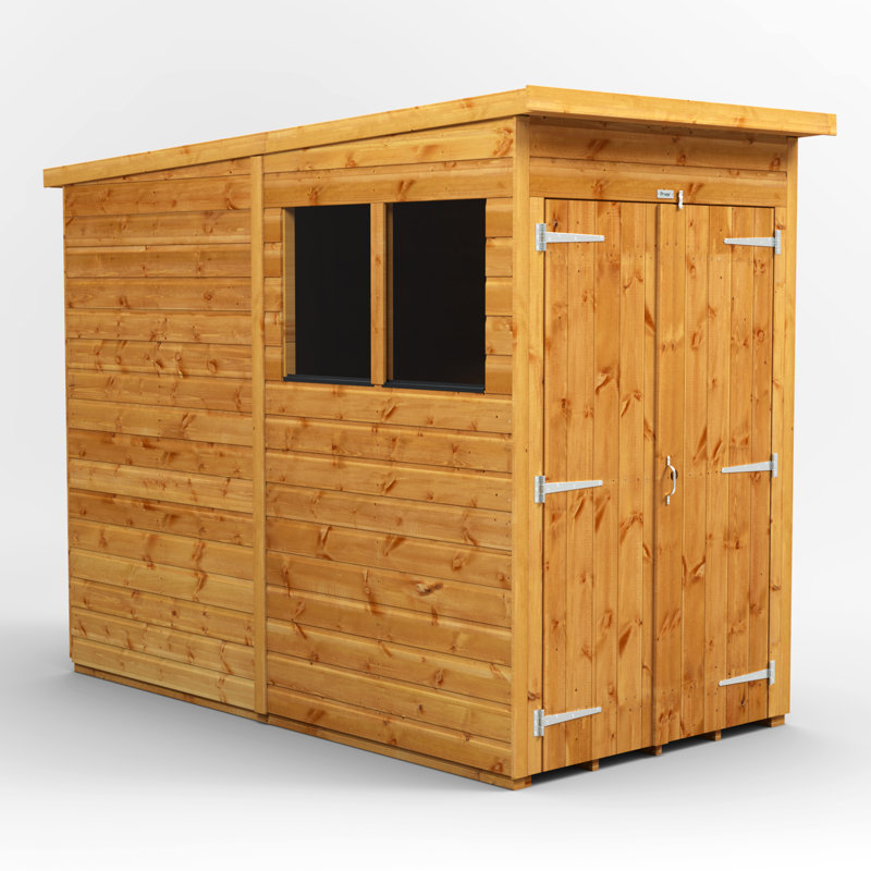 Powersheds 4 x 8ft Timber Tongue & Groove Pent Garden Shed Double Doors
