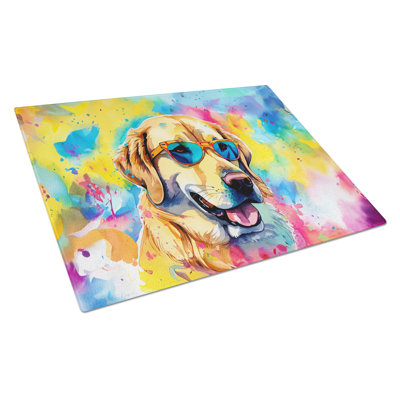 Yellow Labrador Hippie Dawg Glass Cutting Board Large