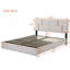 Ensemble de chambre à coucher 2 pièces, lit plateforme tapissier grand avec système de rangement hydraulique, repose-pieds de rangement avec pieds en métal, beige