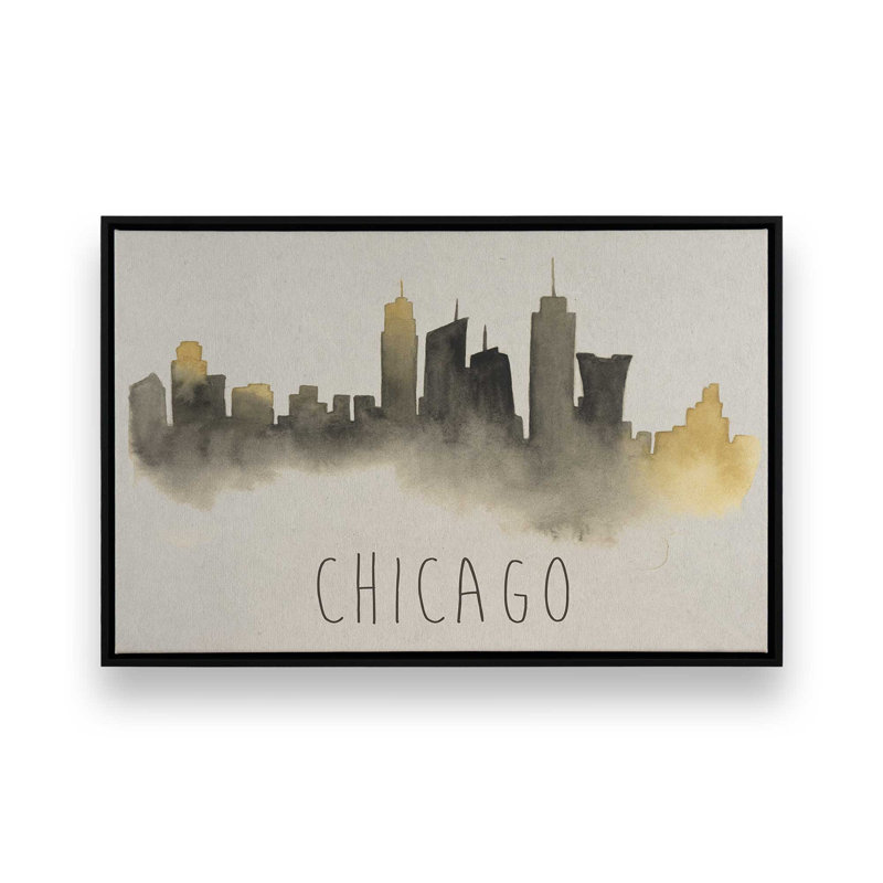 Chicago Skyline Fade, H 12,75 po x l 18,75 po, Noir satiné, Cadre flottant