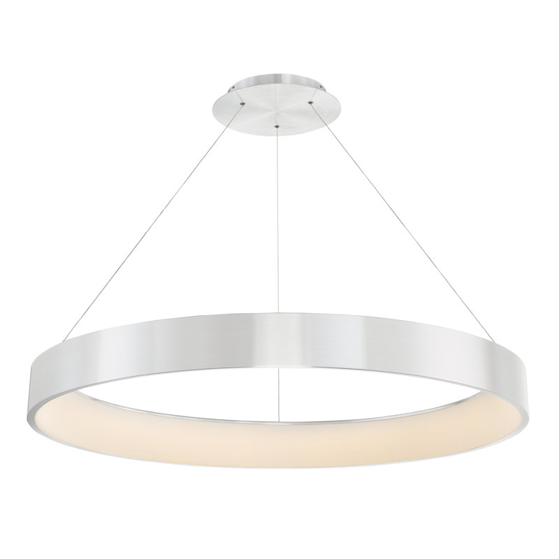 Luminaire suspendu cylindrique à 1 lumière DEL Romain, Aluminium brossé, H 4 po x l 43 po x P 43 po