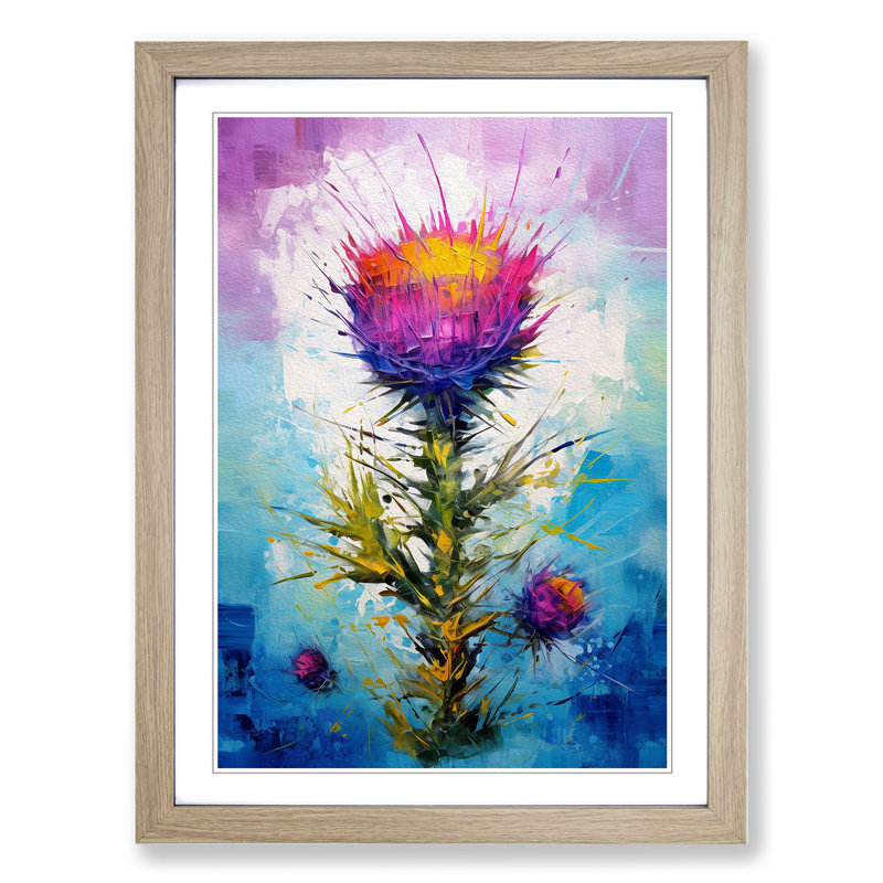 Thistle Abstract No.2 - Single Picture Frame Print on Wood, Oak Framed, 34cm H x 25cm W