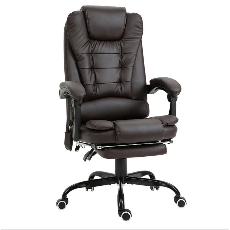 Fauteuil de bureau de massage à haut dossier, fauteuil de massage avec support lombaire, repose-pieds, Faux cuir, Brun