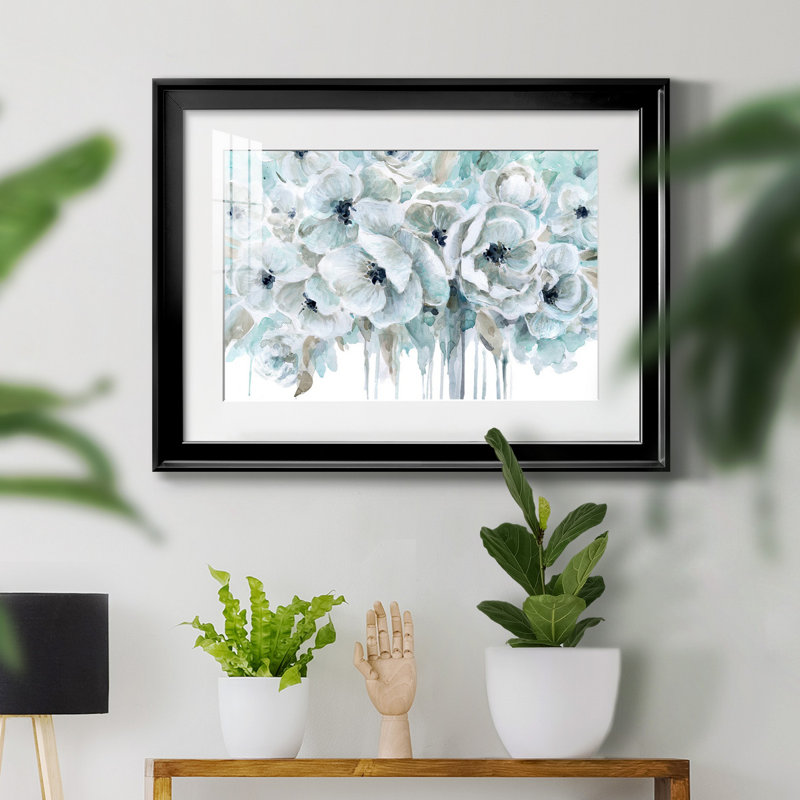 Bleu sarcelle harmonie II - peinture encadrée, Papier avec cadre noir, H 22,5 po x l 30,5 po x P 1,5 po, Blanc mat