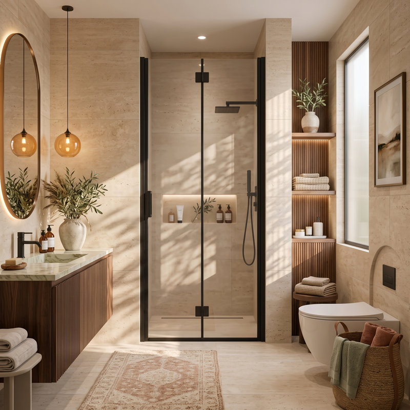 Porte de douche pivotante pliante sans cadre 32 po x H 72 po, verre trempé de 6 mm, cabine de douche réversible