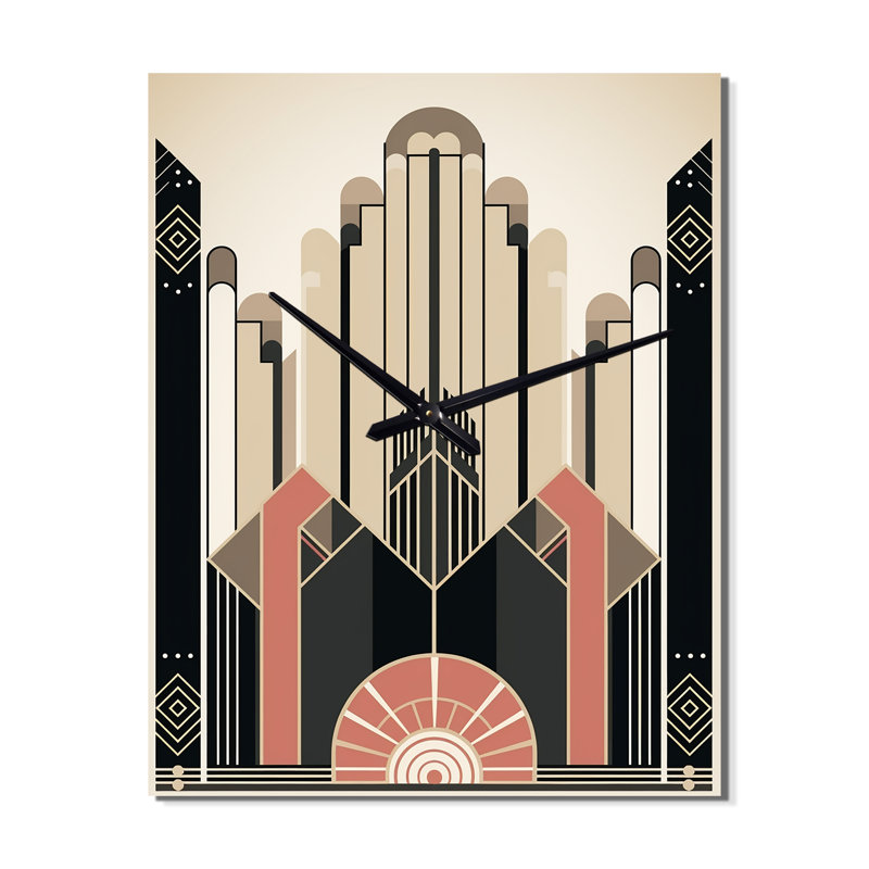 Art Nouveau Vintage Architure dans des couleurs rétro - horloge murale géométrique moderne, H 32 po x l 24 po x P 1 po
