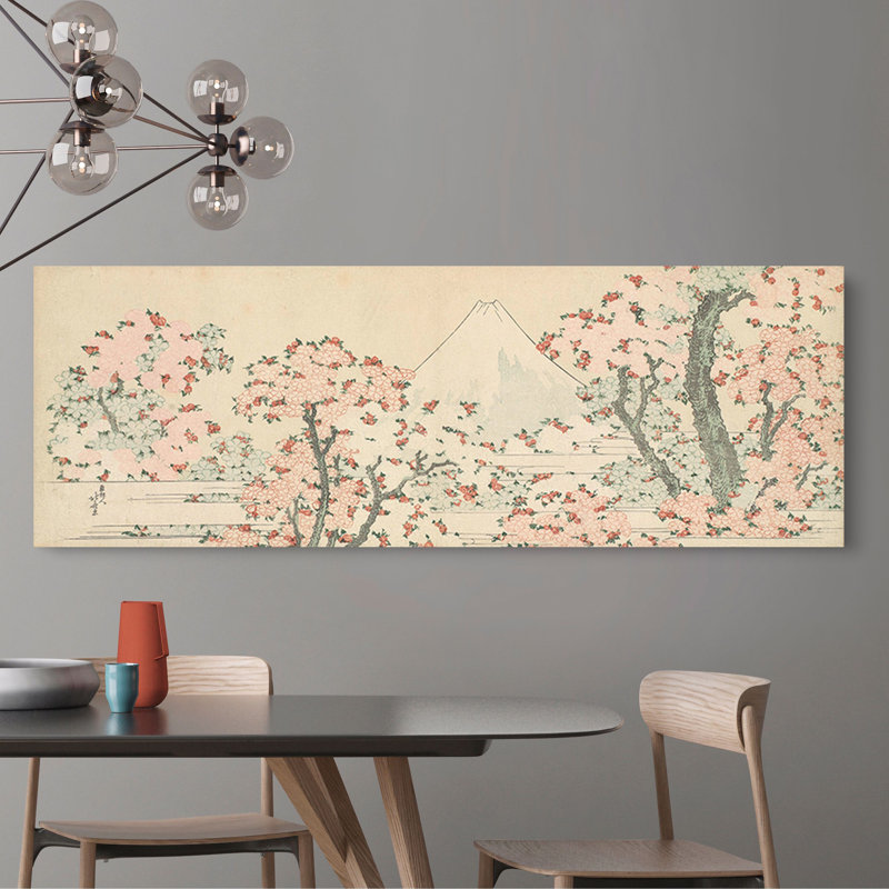 Mount Fuji With Cherry Trees In Bloom by Katsushika Hokusai - No Frame Print on Canvas, 40cm H x 120cm W x 4cm D