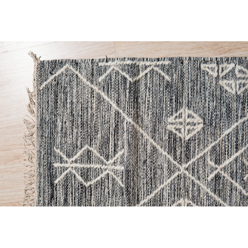 Gray Handwoven Wool Diamond Lattice Geometric Modern Contemporary Carpet Rug, 4' x 6'