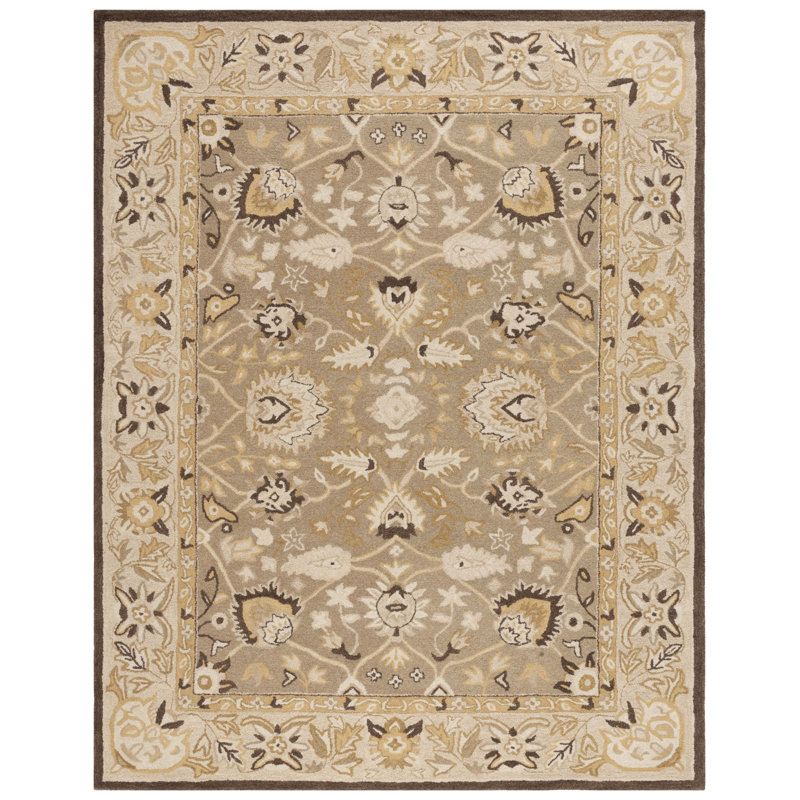 Tingley Oriental Hand-Tufted Wool Beige/Green Area Rug, Rectangle 9'6" x 13'6"