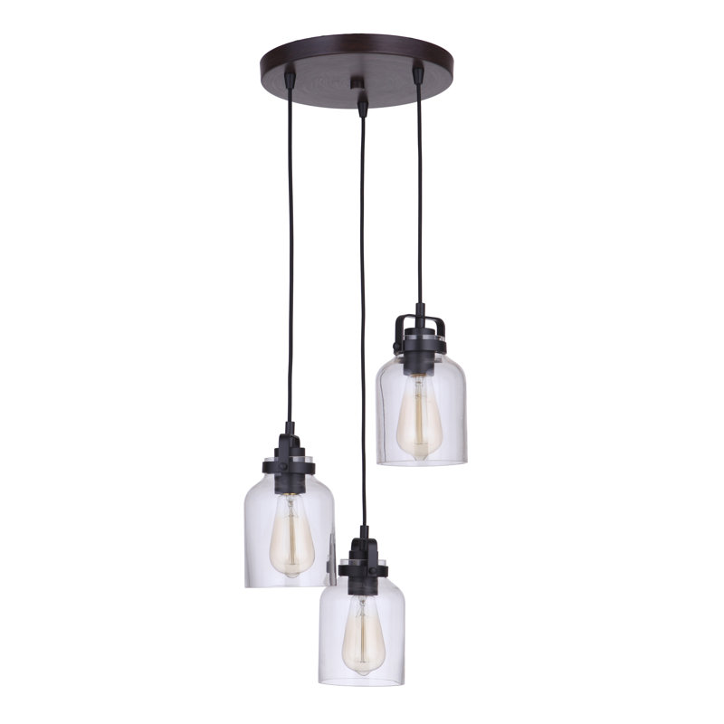 Luminaire suspendu en pot à 3 lumières Barreras, Noir mat / tek foncé