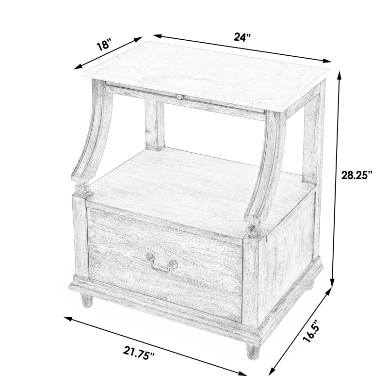 Mabel Marble 1 drawer Nightstand, Gray