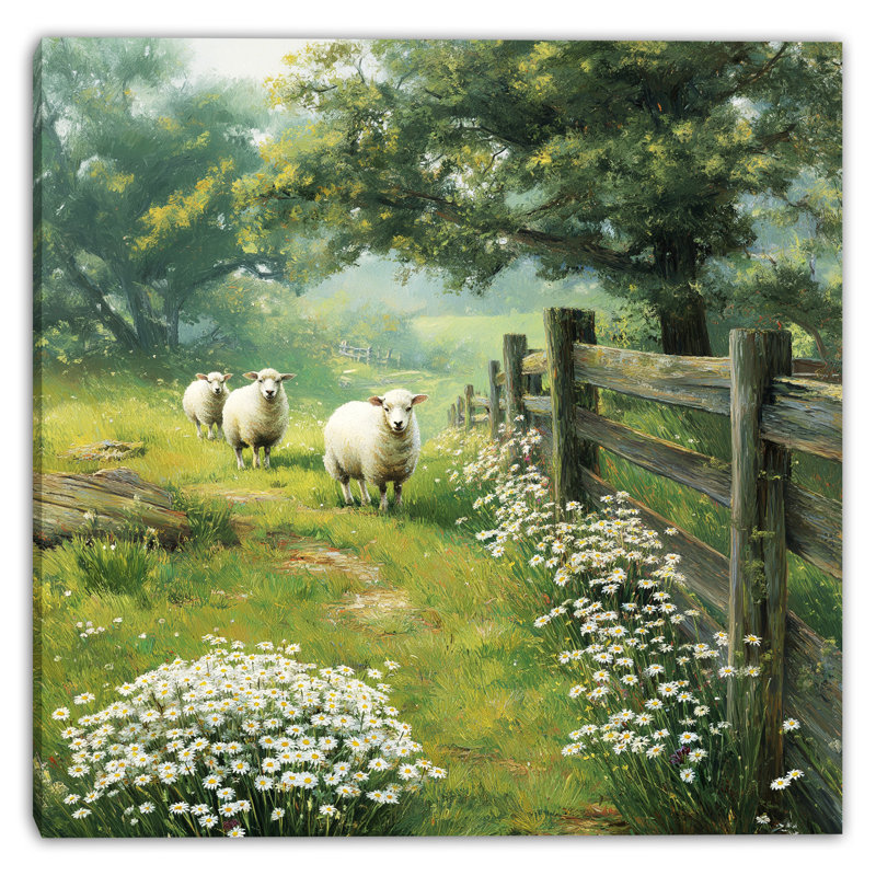 «Sheep long the theence», art mural sur toile tendue, H 12 po x l 12 po