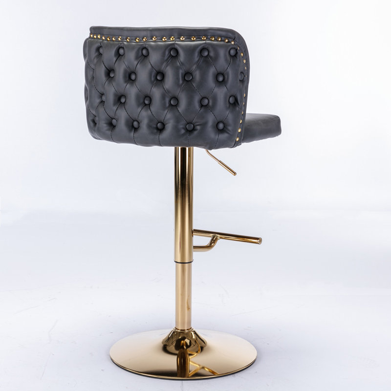 Annajean Adjustable Height Counter Stool, Dark Gray, Gold