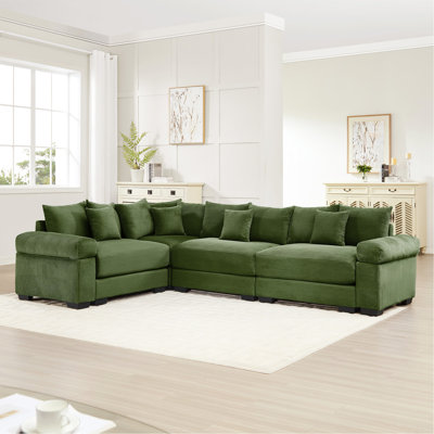Canapé modulaire surdimensionné surdimensionné en nuage, canapé modulaire convertible avec accoudoirs très larges à assise profonde, 13 coussins décoratifs en velours côtelé de qualité supérieure, conception ergonomique, assemblage facile, pour les salons, vert