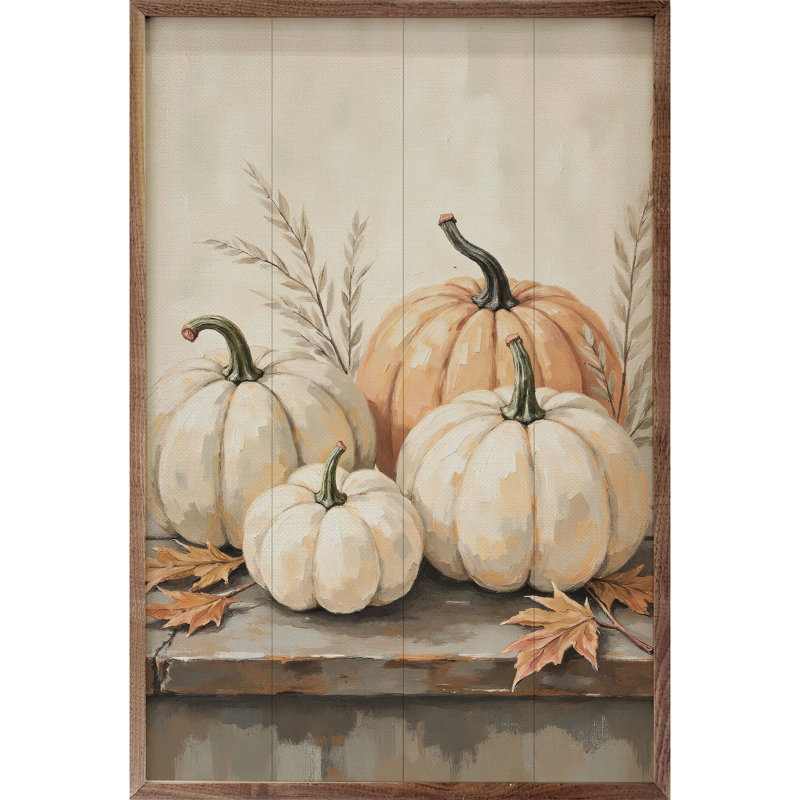 Pumpkins On Weathered Wood, 16" H x 10" W