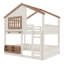 Lit superposé double / lit mezzanine double avec bibliothèque, style maison, clôture de sécurité de haute qualité, beige et naturel-767364024-767364029