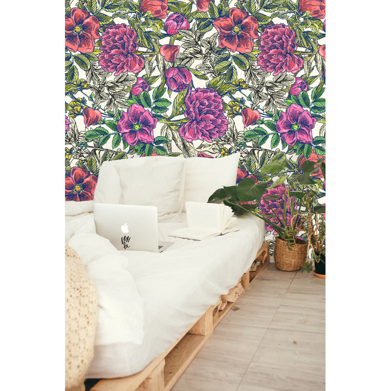 Rouleau de papier peint à peler et à coller amovible rétro à motif floral L 4,17 pi x l 25 po Queenborough