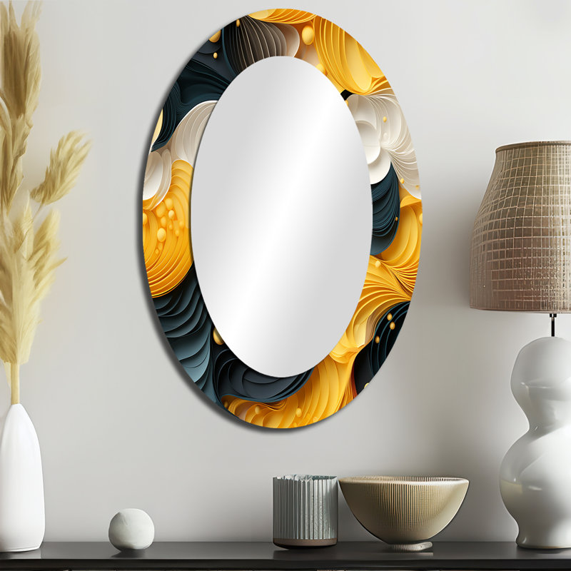 Décoration miroir jaune et noir Mid-Century Waves Fusion - jaune ovale, H 36 po x l 24 po