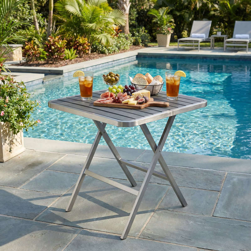 Riveter Square Metal Folding Outdoor Bistro Table , 27.5'' in. W 27.5'' in. D