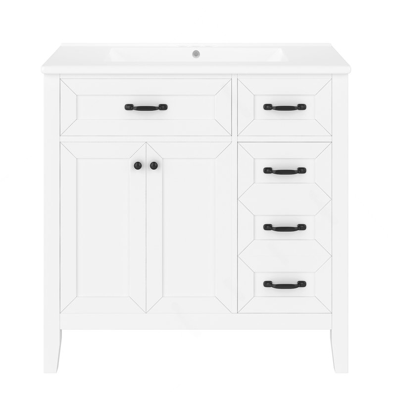 Ensemble de meuble-lavabo avec lavabo, avec tiroirs, cadre solide et panneau de fibres à densité moyenne pour une mise à niveau fonctionnelle et élégante de la salle de bain