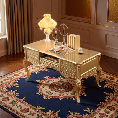 Golden American-style Vintage Carved Writing Desk